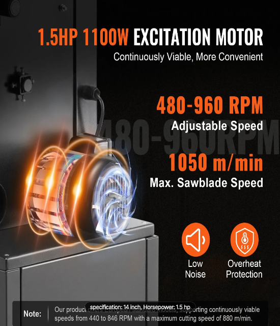 Excitation motor with specifications on a dark background